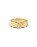 Ribbed Ring with Teardrop CZ Stone