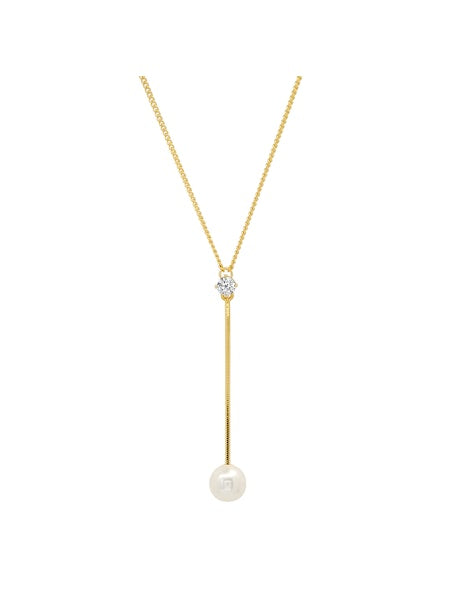 Tai Pearl and CZ Chain Y Necklace Gold Vermeil