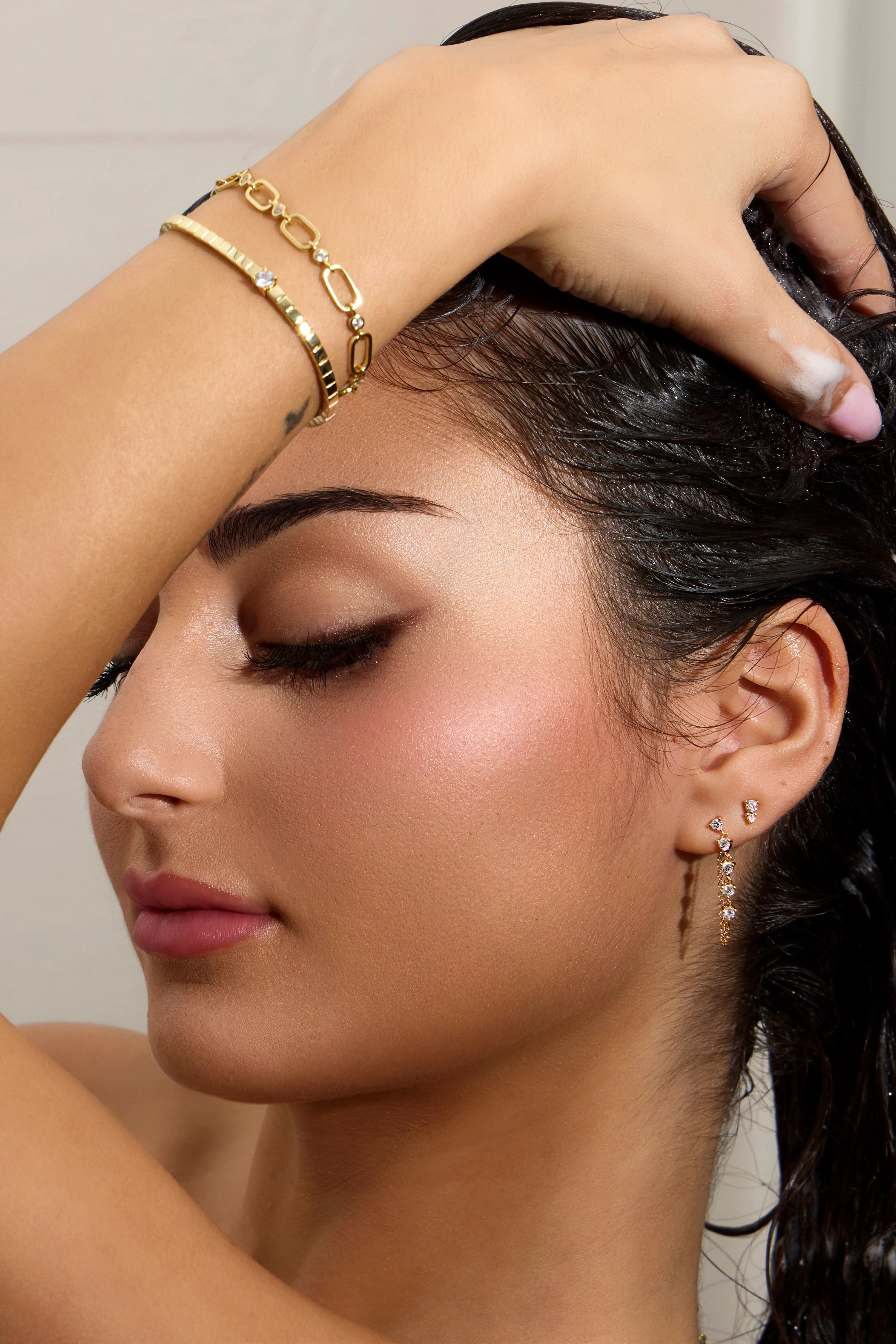14k Vermeil CZ Chain Drop Stud Earrings - Longline