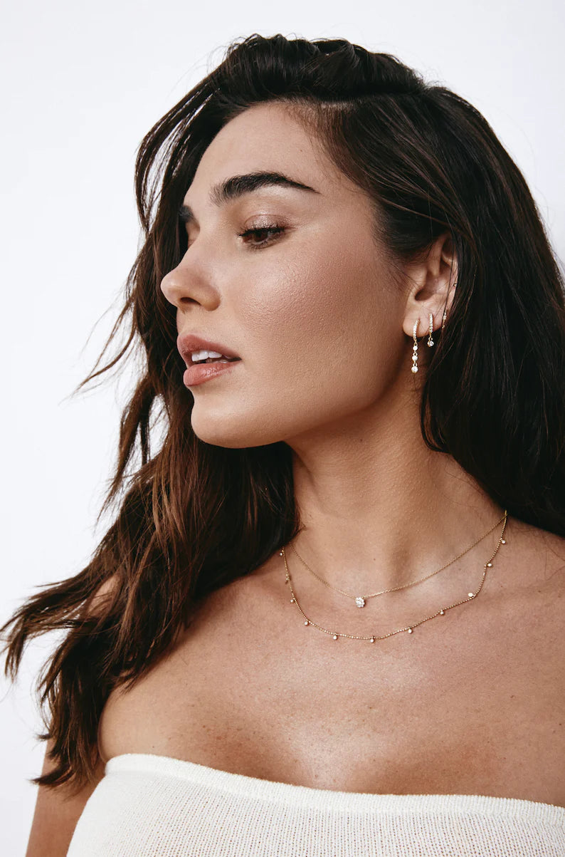 EV2 925 Huggie Earrings with Bezel CZ Drop