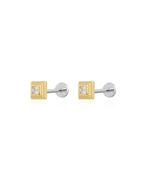 LAJ Pave Step Cut Pyramid Studs