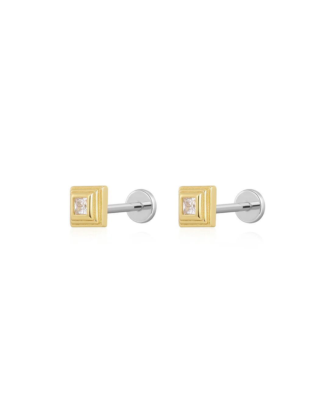 LAJ Pave Step Cut Pyramid Studs