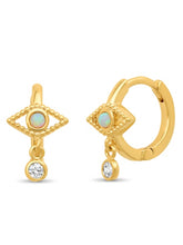 Load image into Gallery viewer, Tai Evil Eye Huggie with CZ Dangle
