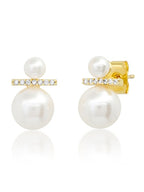 Tai Double Pearl and CZ Stud Earrings