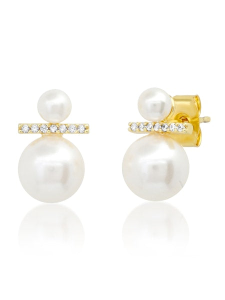 Tai Double Pearl and CZ Stud Earrings