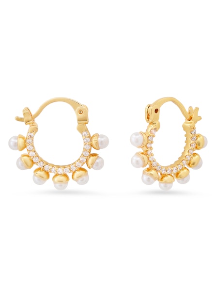 Tai Gold Pave Huggies with Pearl Spikes