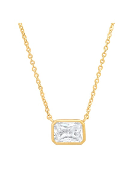 Tai Gold Necklace with Emerald Cut Clear CZ