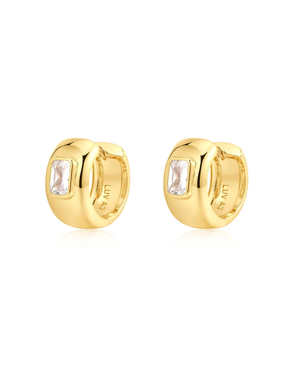 LAJ Emerald Bezel Stone Huggies