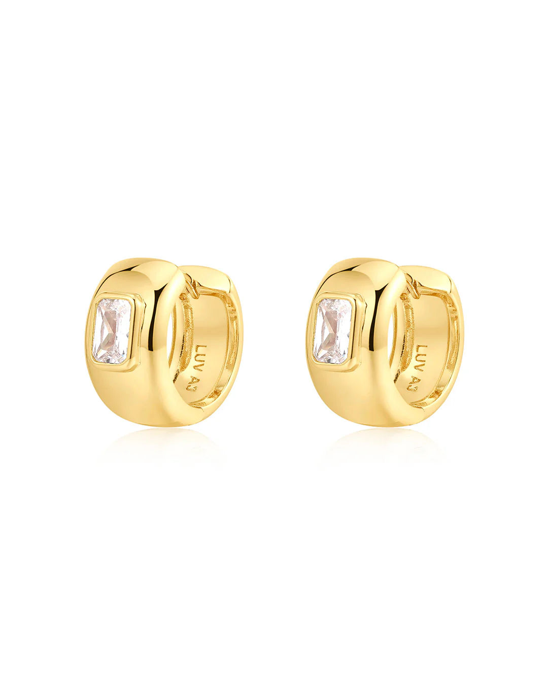 LAJ Emerald Bezel Stone Huggies