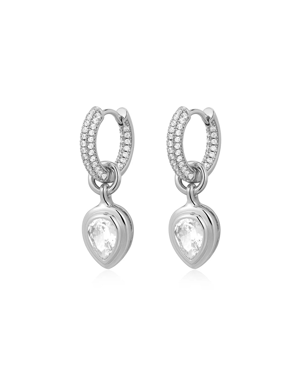 LAJ Pear Double Bezel Charm Huggies