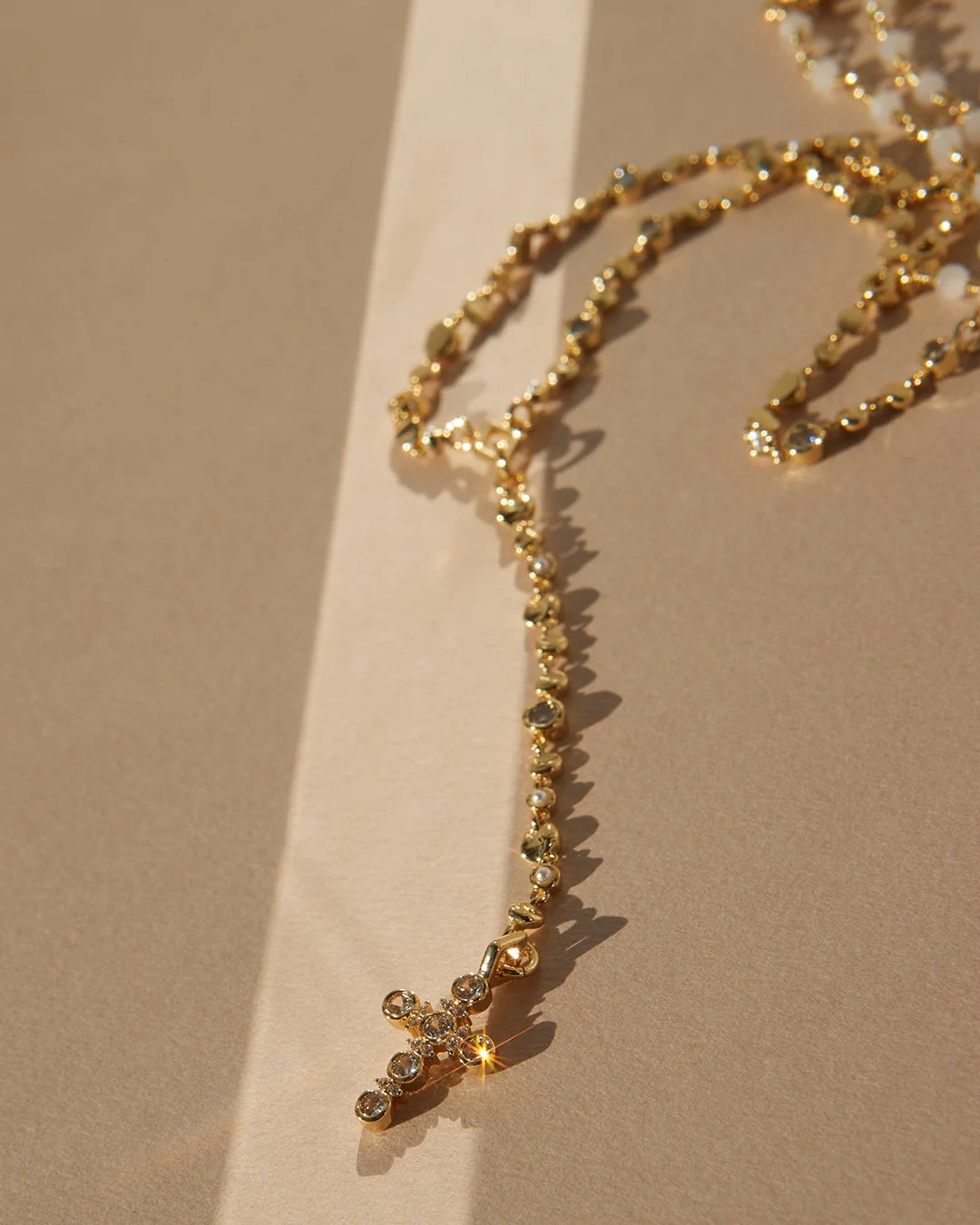LAJ Rosette Cross Rosary Necklace