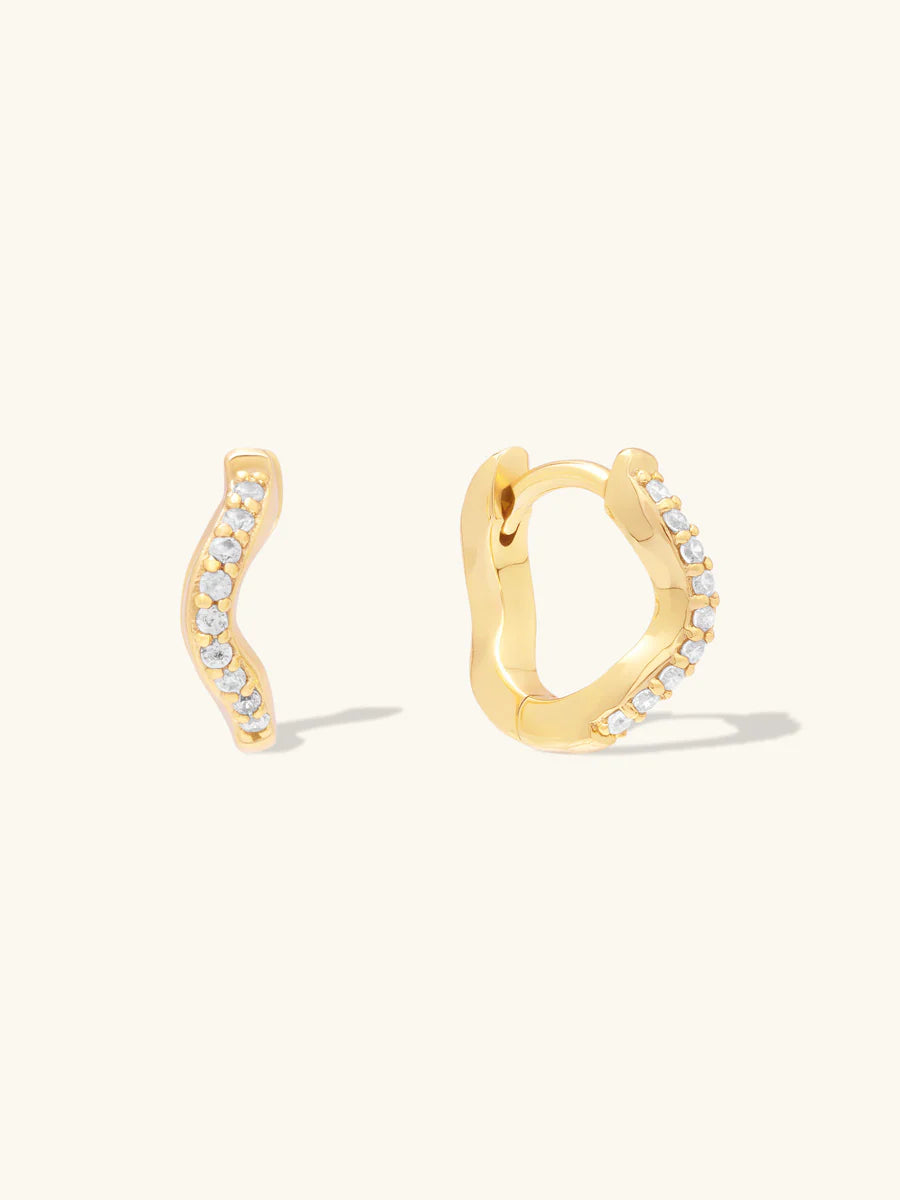 WCO Scallop Pave Baby Huggie Earrings