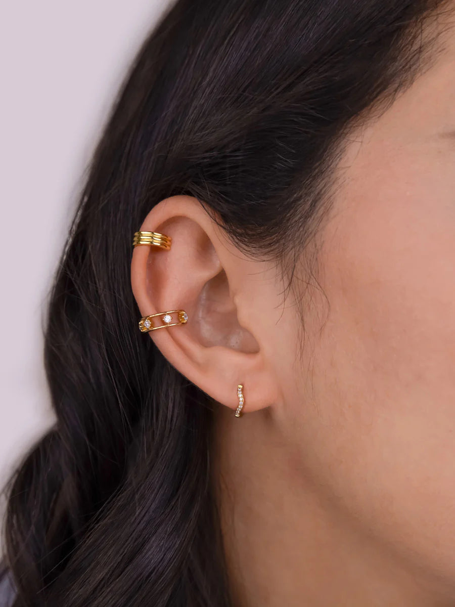 WCO Scallop Pave Baby Huggie Earrings