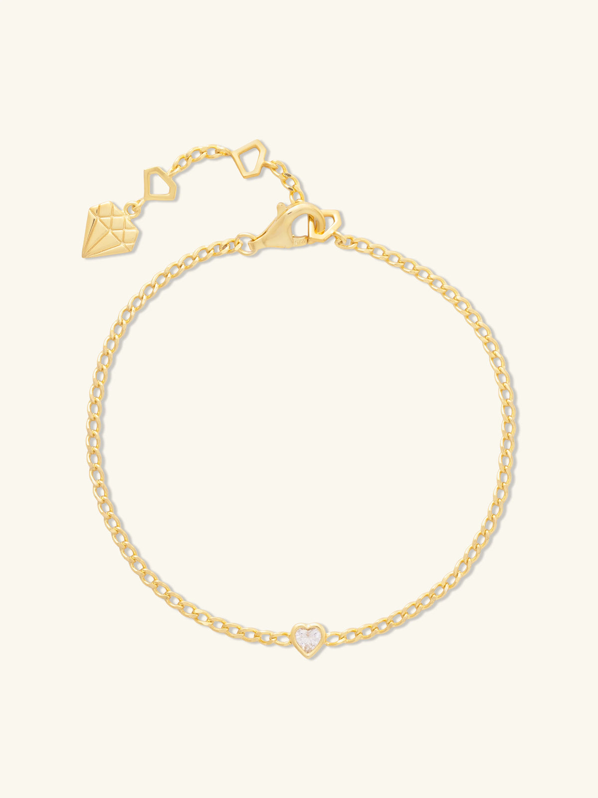 WCO 925 Heart Bezel Curb Chain Bracelet