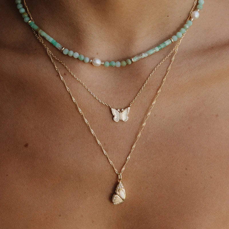 WCO Butterfly Opal Locket Necklace