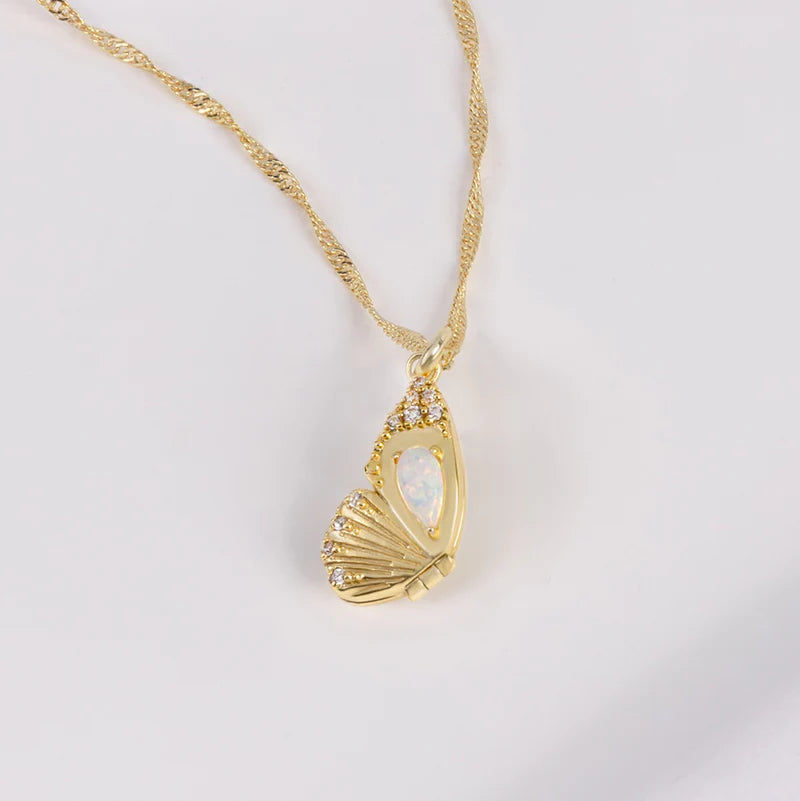WCO Butterfly Opal Locket Necklace