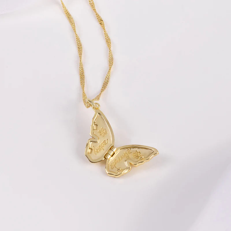 WCO Butterfly Opal Locket Necklace