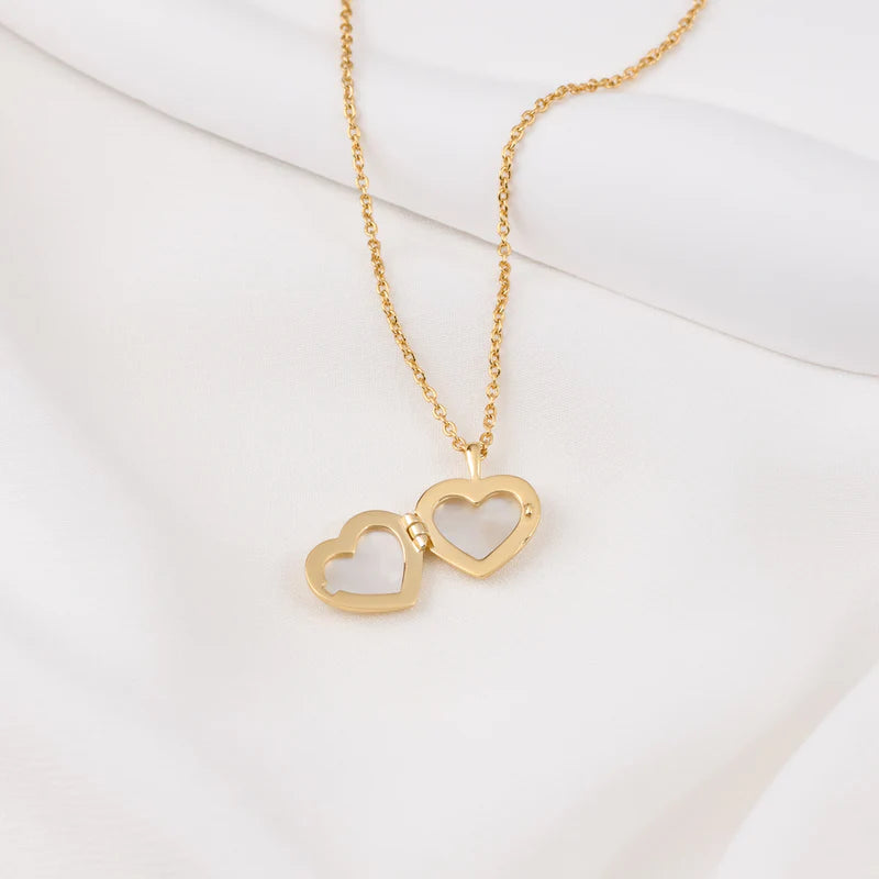 WCO Heart Mother of Pearl Locket Necklace