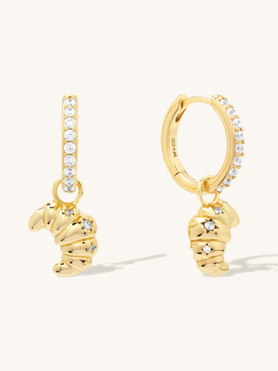 WCO Croissant Charm Huggie Earrings