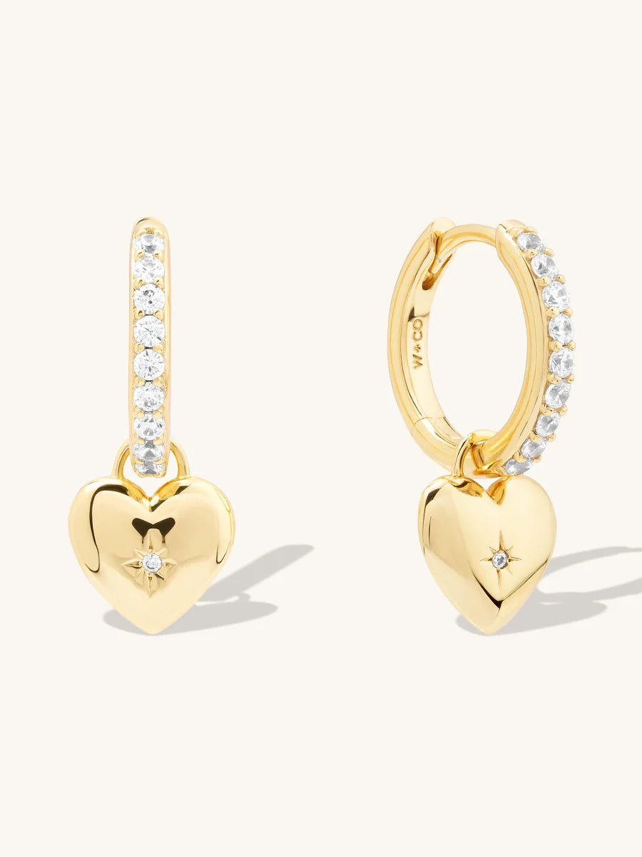 WCO Heart Charm Huggie Earrings