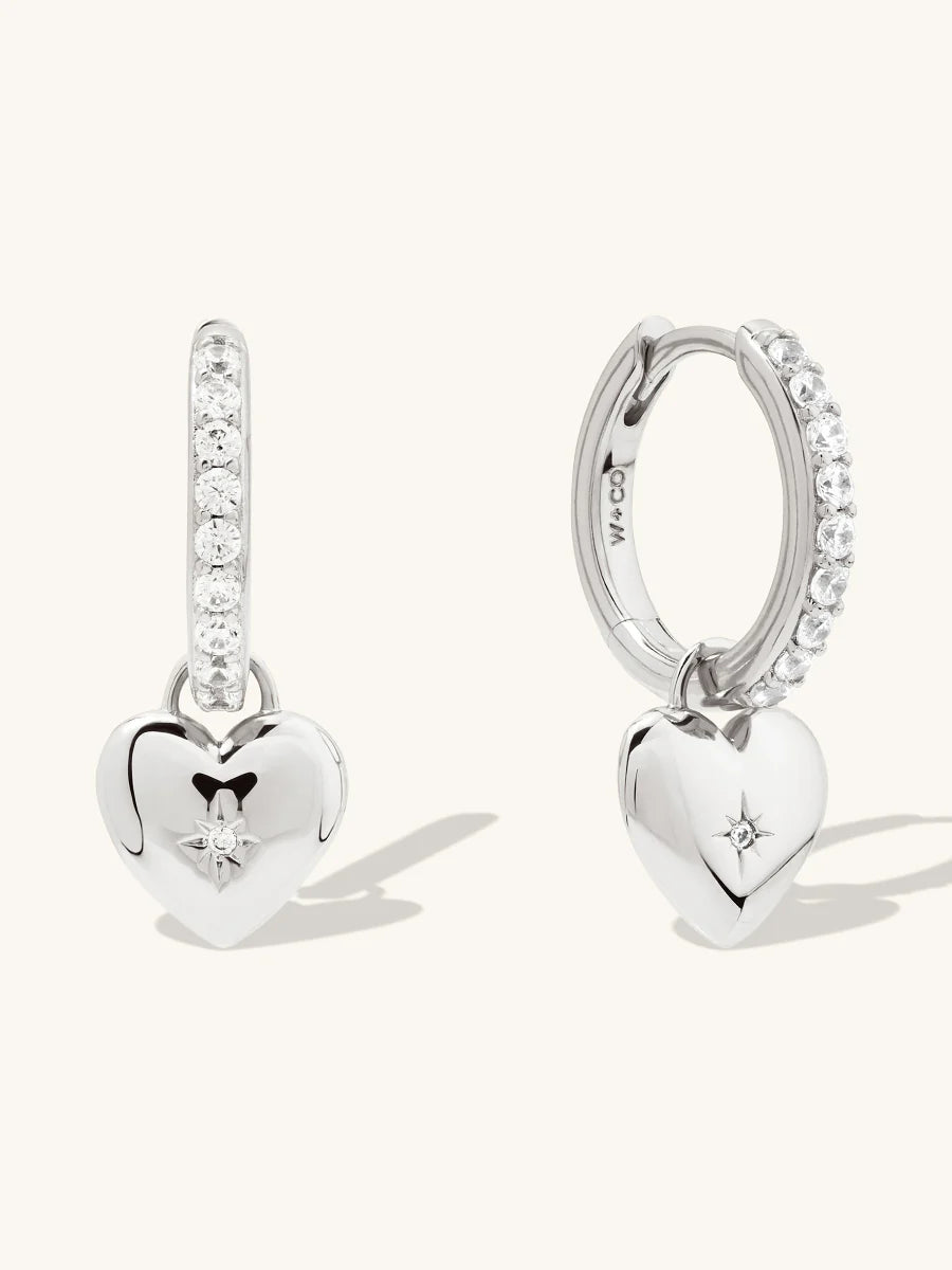 WCO Heart Charm Huggie Earrings