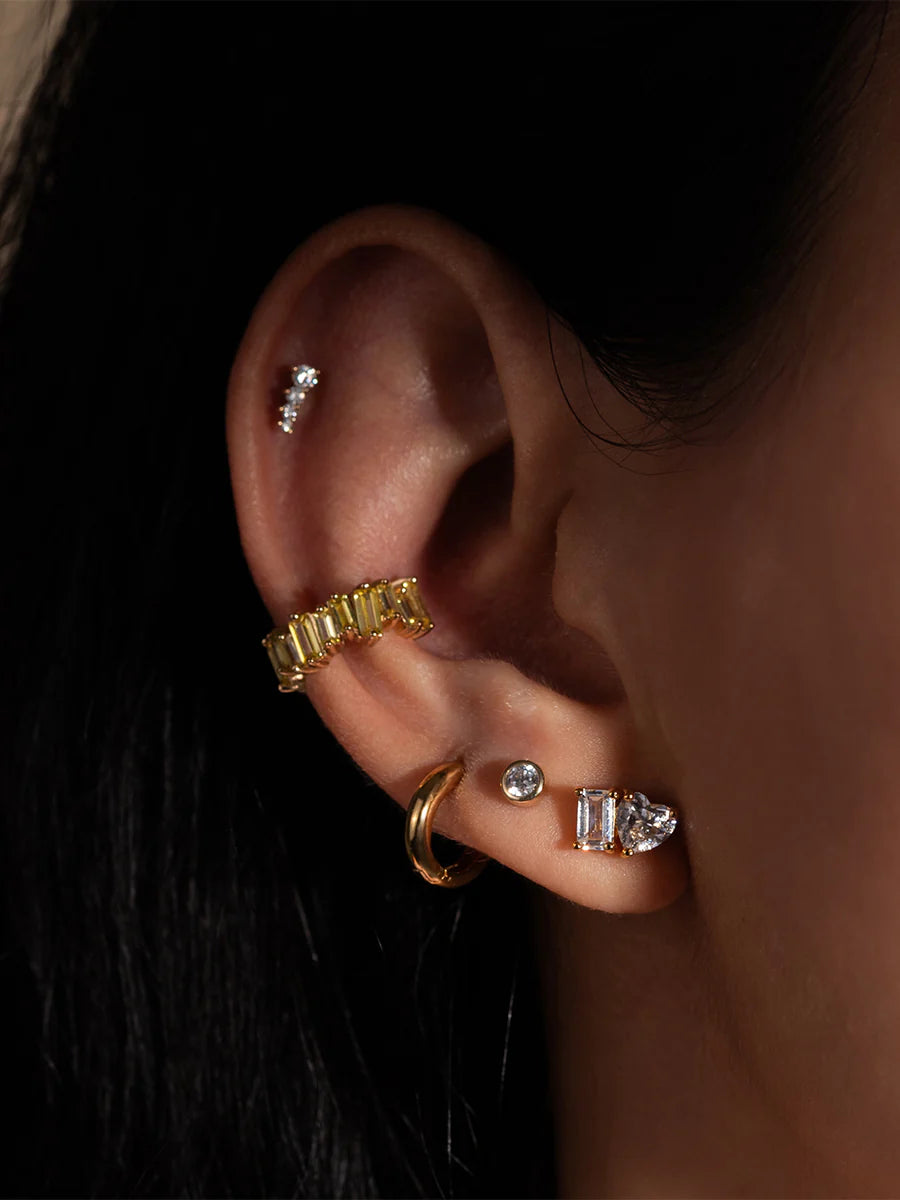 WCO Heart Baguette Duo Stud Earrings