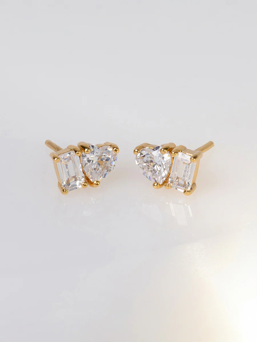 WCO Heart Baguette Duo Stud Earrings