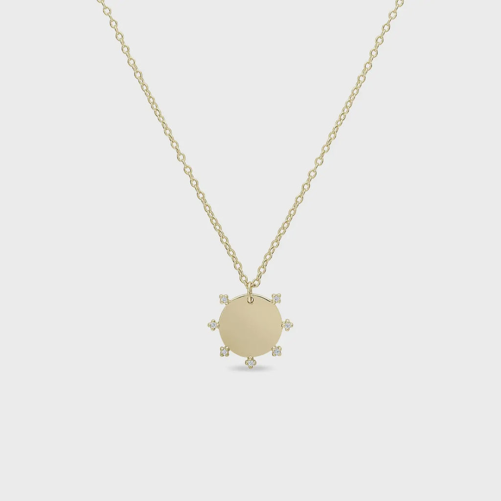 14k Vermeil CZ Halo Disc Pendant Necklace
