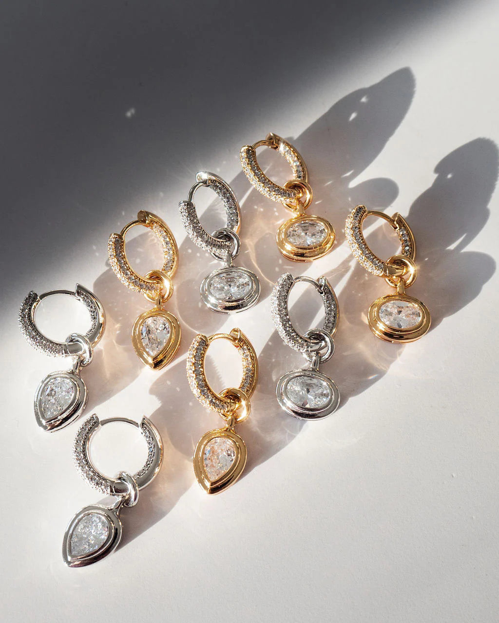LAJ Pear Double Bezel Charm Huggies