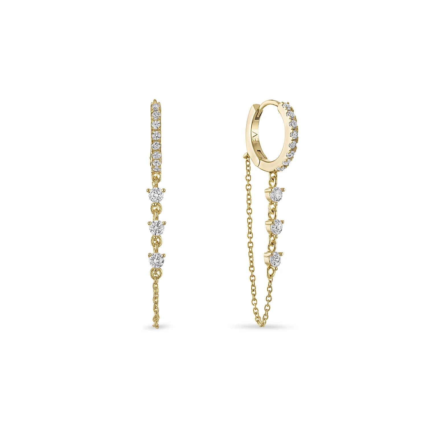 14k Vermeil Triple CZ Stone Chain Huggie