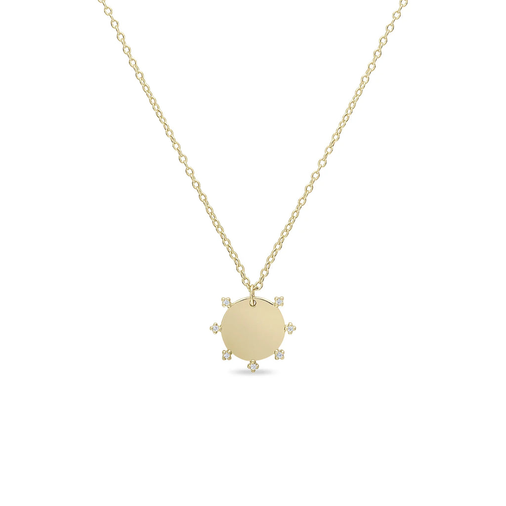 14k Vermeil CZ Halo Disc Pendant Necklace