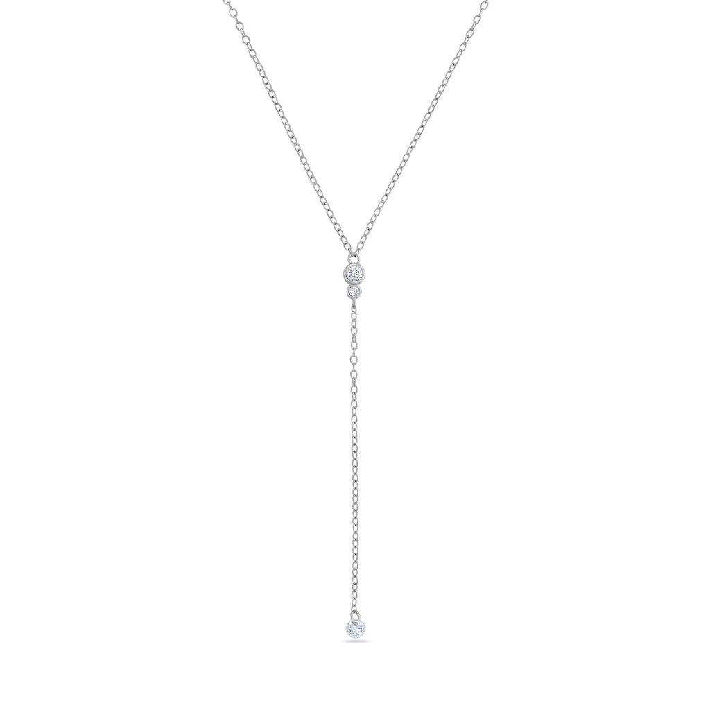 925 Sterling Silver CZ Stone Lariat Necklace