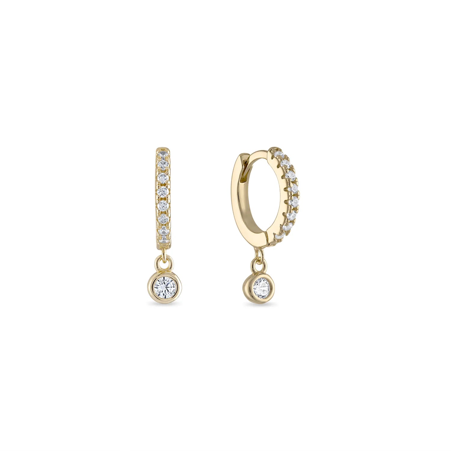 EV2 925 Huggie Earrings with Bezel CZ Drop