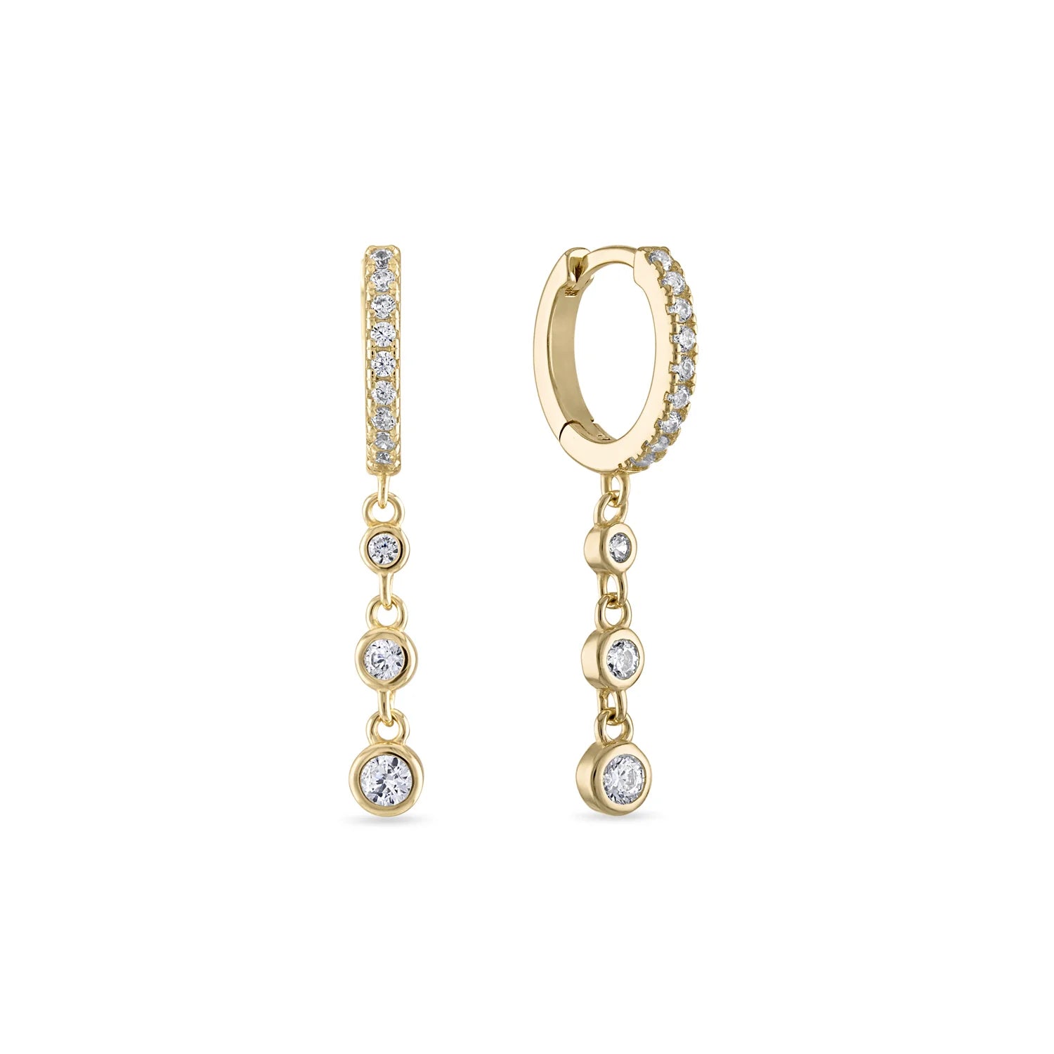 EV2 925 Dangle Drop Bezel CZ Huggie Earrings