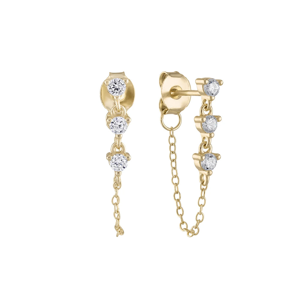 14k Vermeil CZ Dangle Chain Stud Earrings - Mini