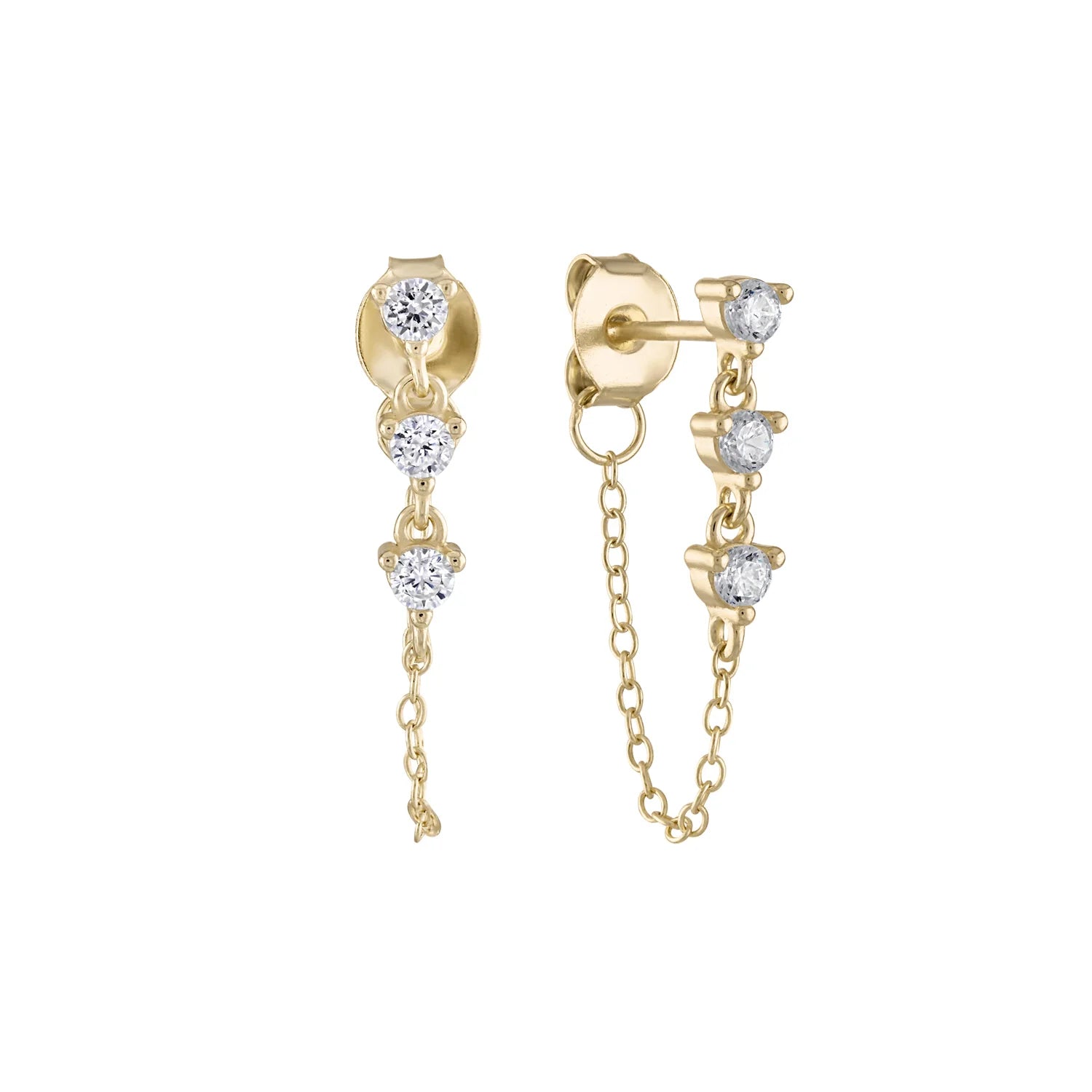 14k Vermeil CZ Dangle Chain Stud Earrings - Mini