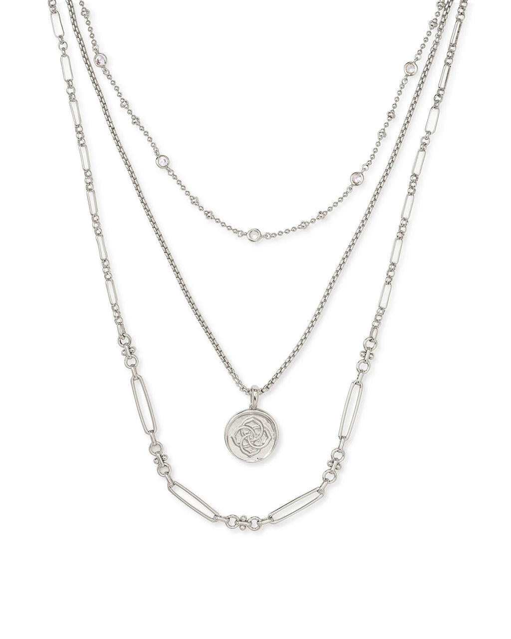 KS Medallion Coin Triple Strand Necklace