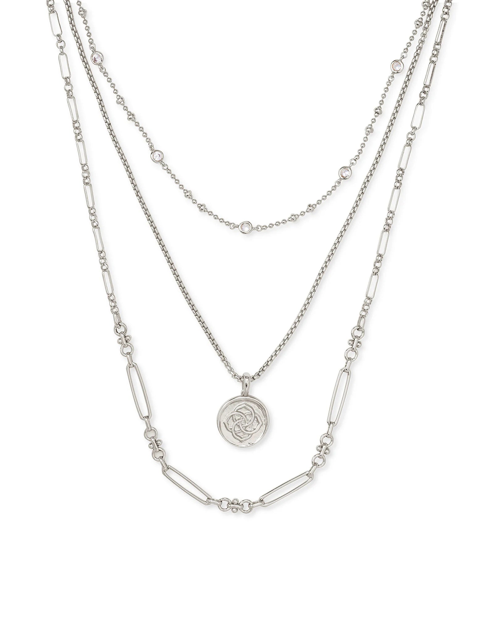 KS Medallion Coin Triple Strand Necklace