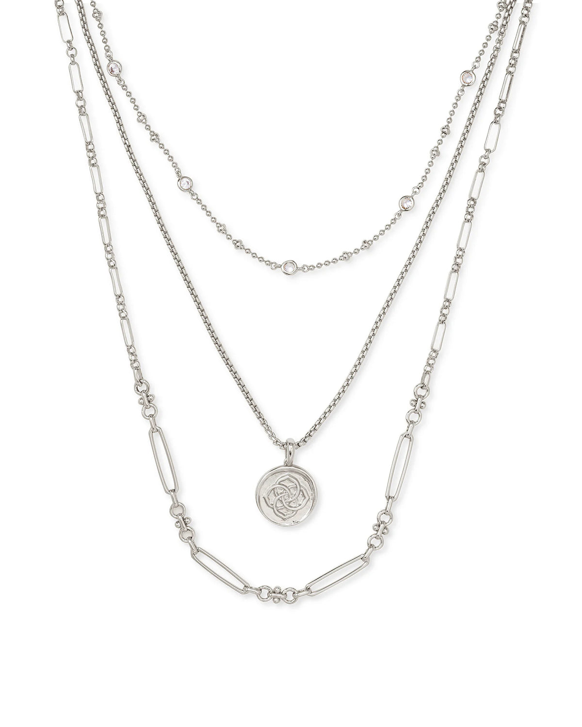 KS Medallion Coin Triple Strand Necklace