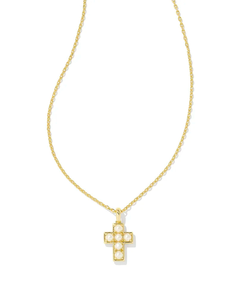 KS Pearl Cross Short Pendant Necklace