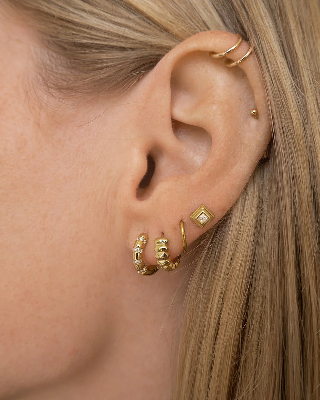 LAJ Pave Step Cut Pyramid Studs
