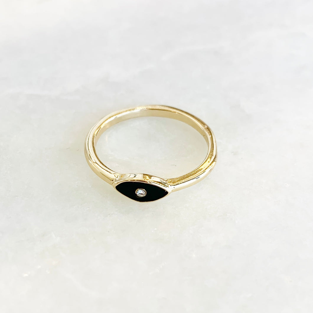 Enameled Evil Eye Ring in Black