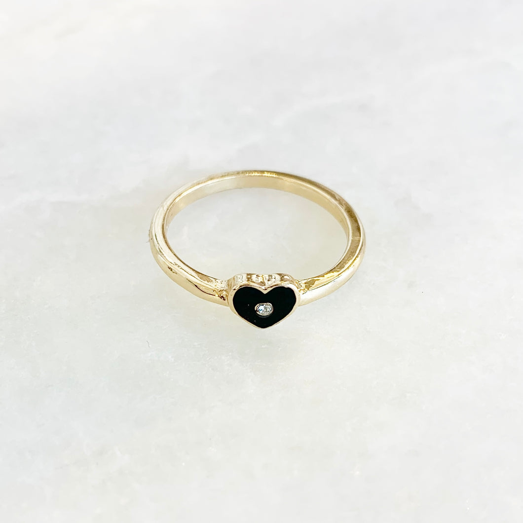 Enameled Heart Ring in Black