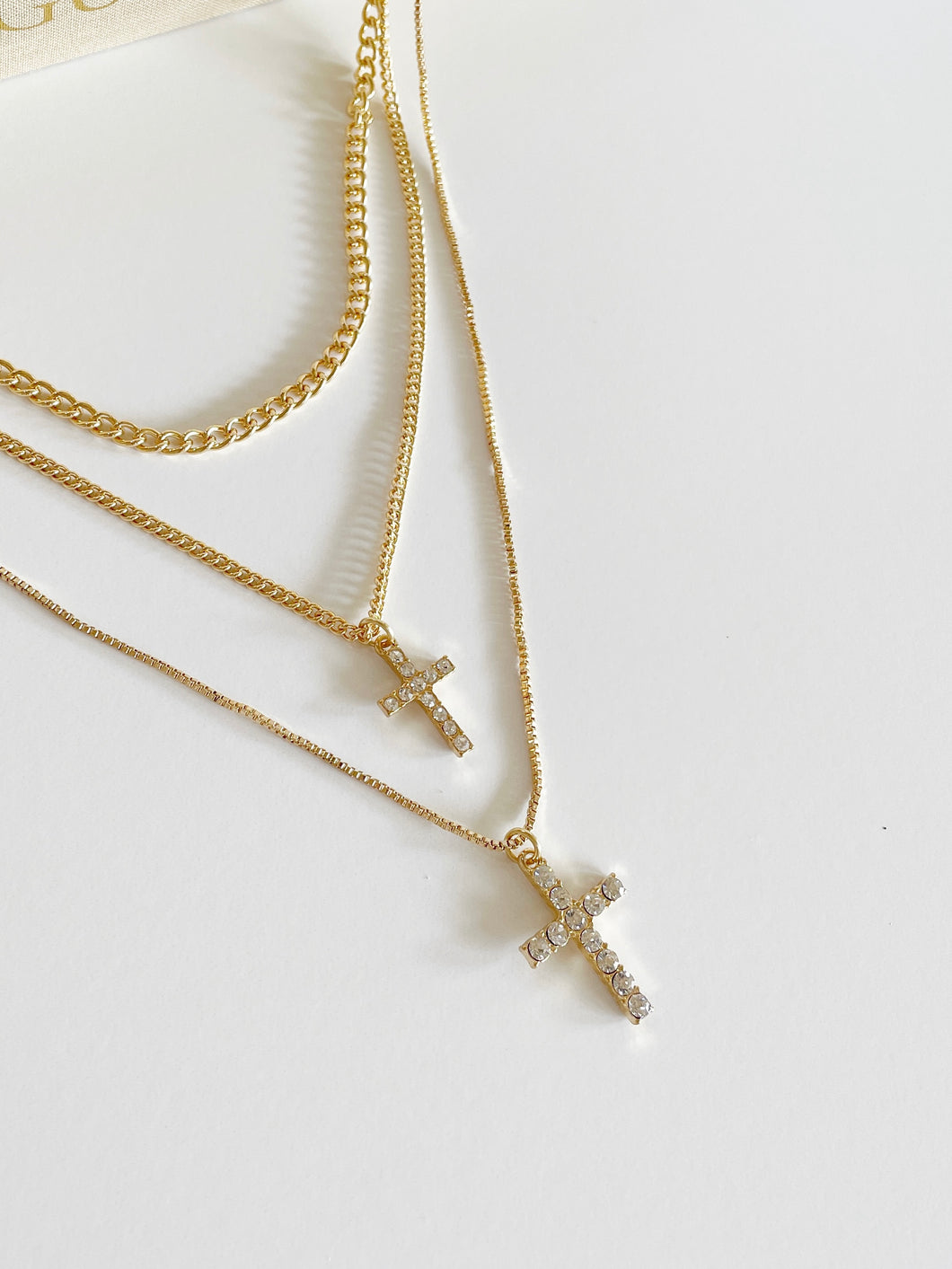 Blingy Cross Triple Layered Necklace