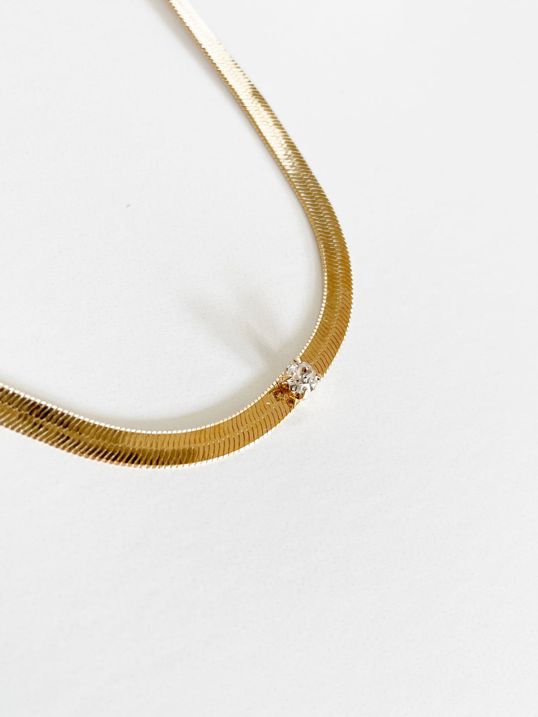 Single Stone Herringbone Chain Necklace