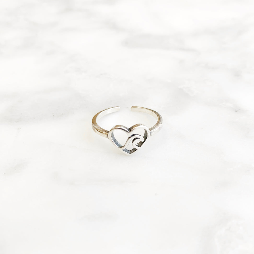 Sterling Silver Heart Wave Toe Ring