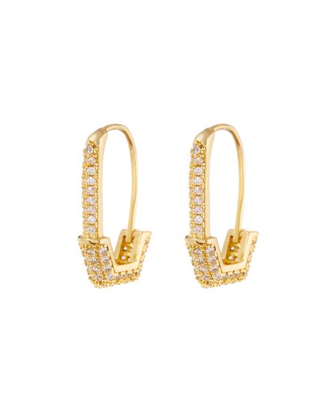 Pave Hex Safety Pin Earrings